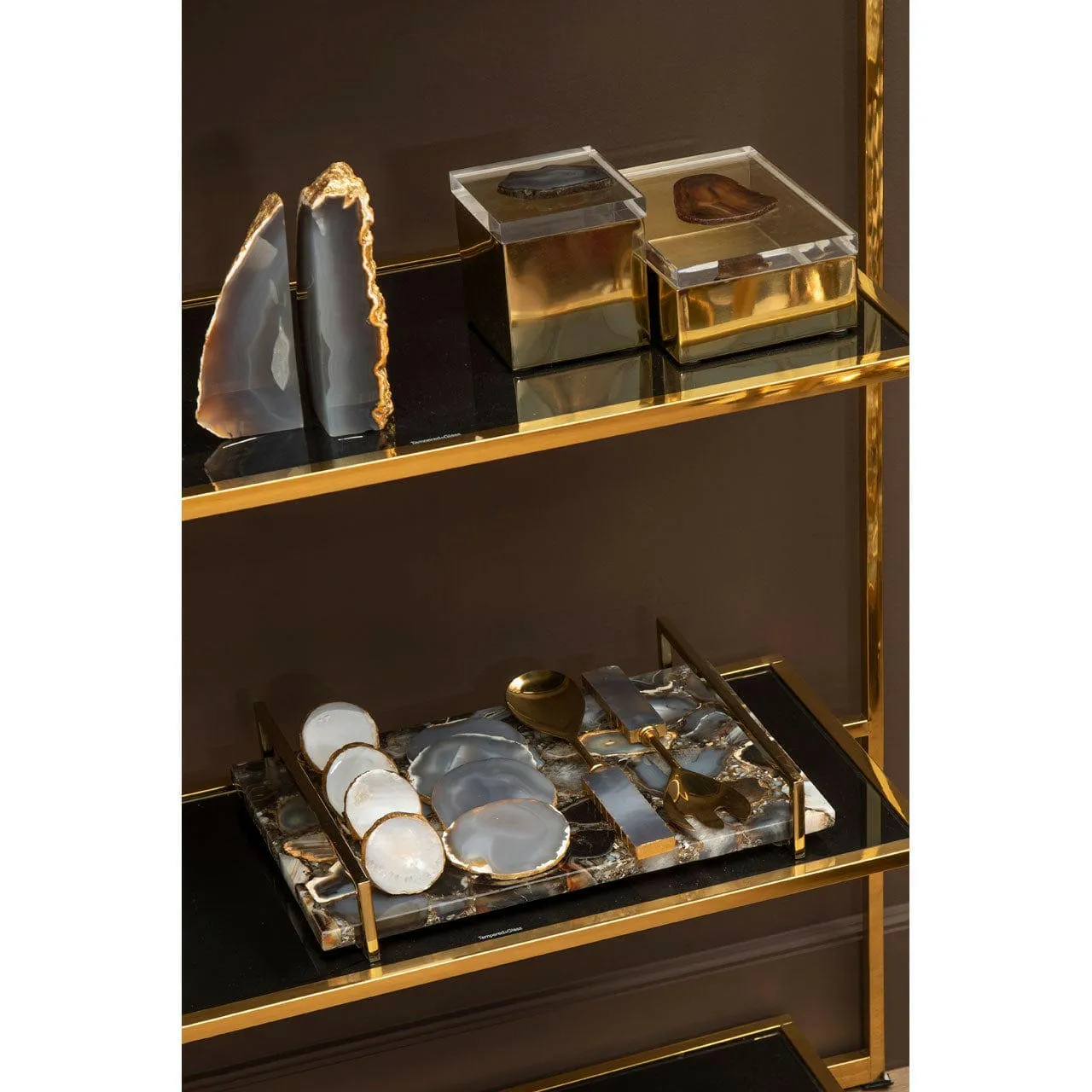 Agata Grey / Gold Serving Set