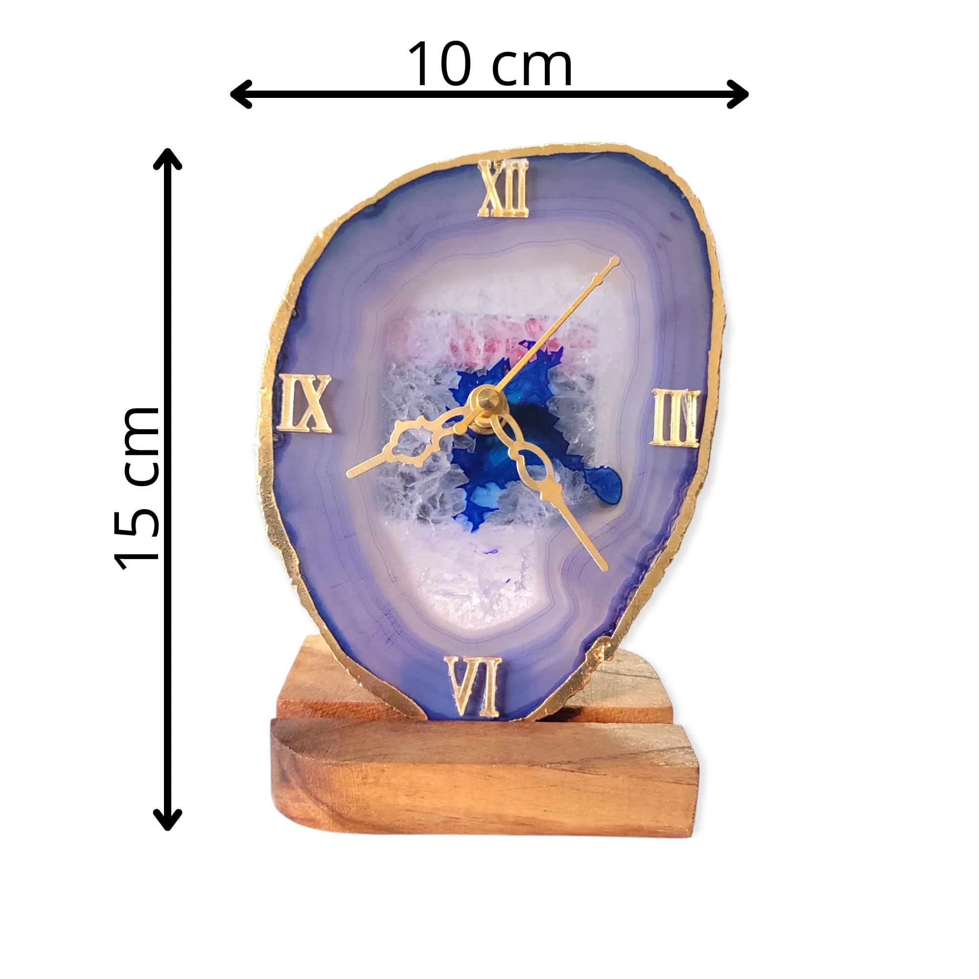 Agate Table Clock with Wooden Stand #05