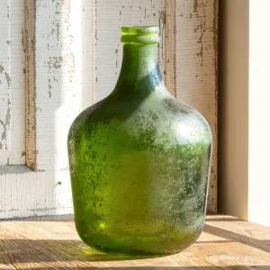 Aged Green Glass Cellar Bottle Medium