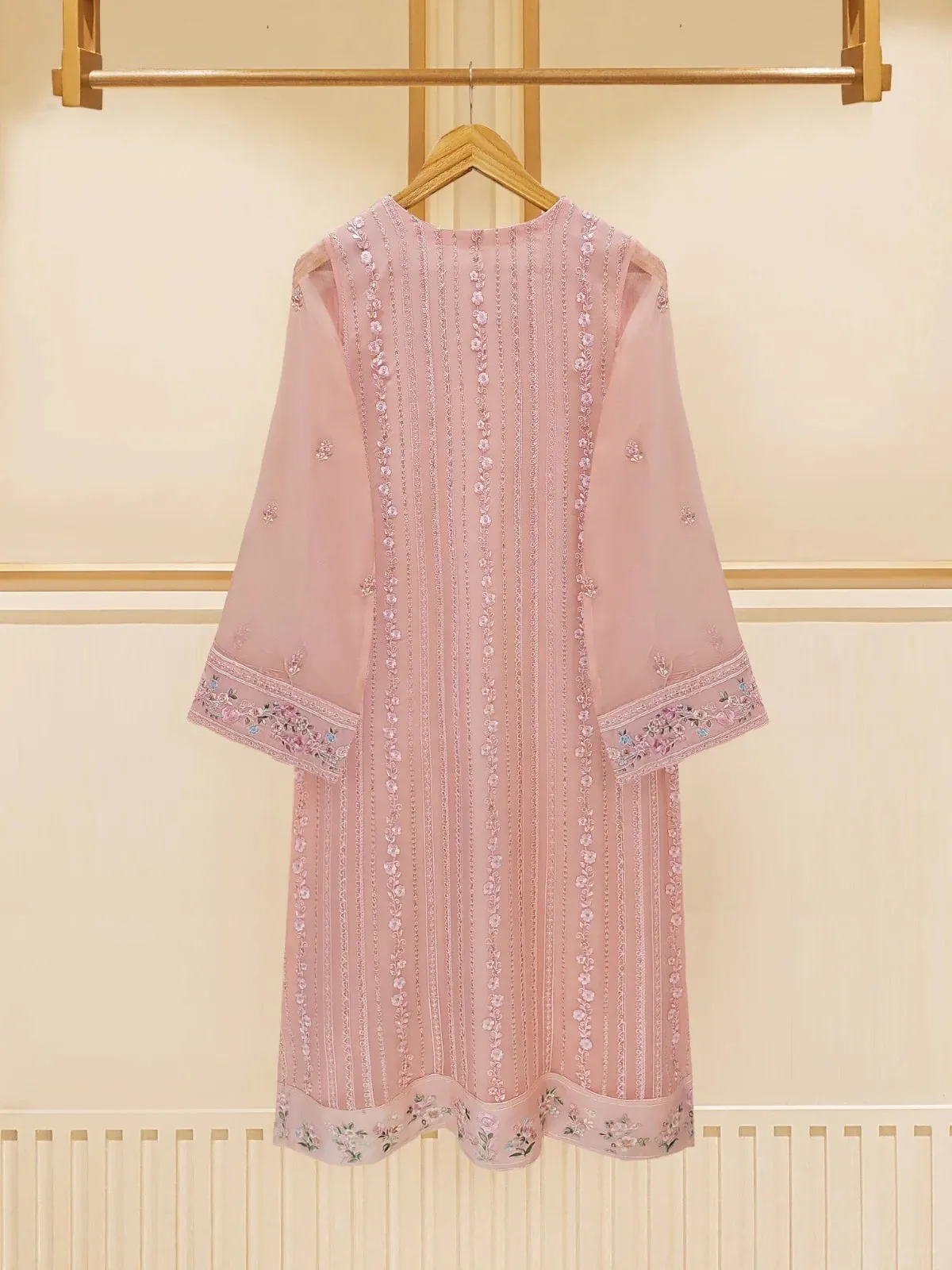 Agha Noor Pink Embroidered Chiffon 3-Piece Suit