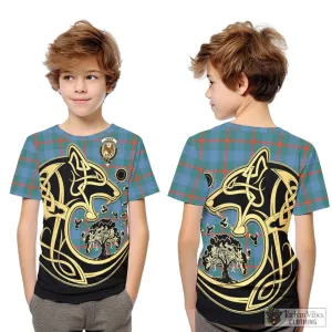 Agnew Ancient Tartan Kid T-Shirt with Family Crest Celtic Wolf Style