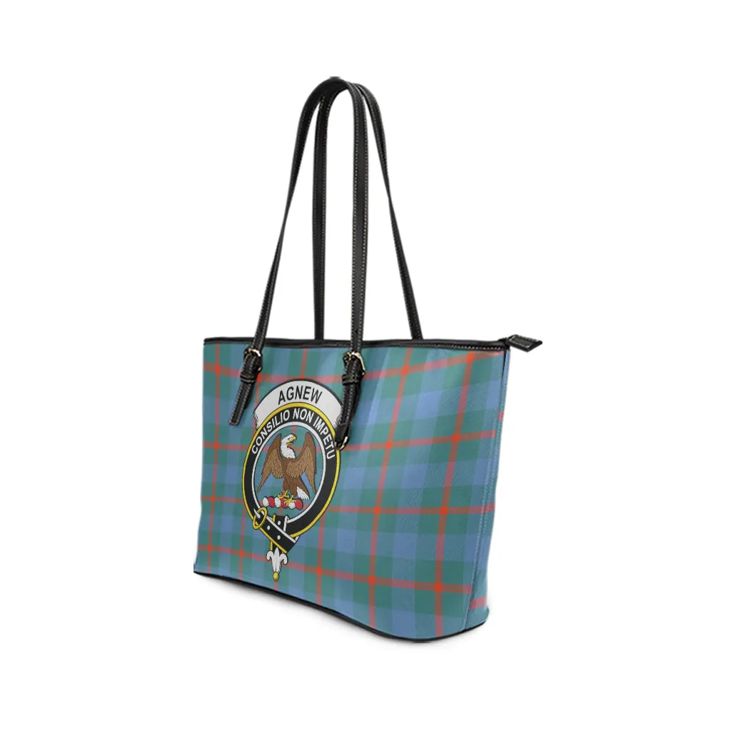 Agnew Ancient Tartan Leather Tote Bag with Family Crest