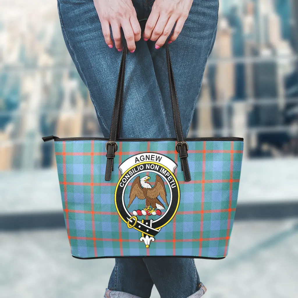 Agnew Ancient Tartan Leather Tote Bag with Family Crest