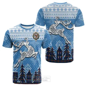 Agnew Clan Christmas Cotton T-shirt Celtic Reindeer Style