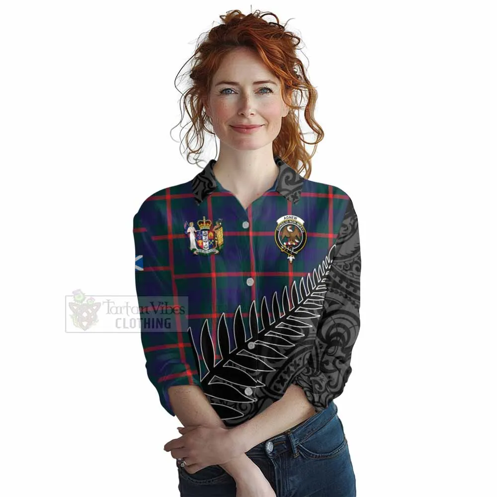 Agnew Crest Tartan Women's Casual Shirt with New Zealand Silver Fern Half Style