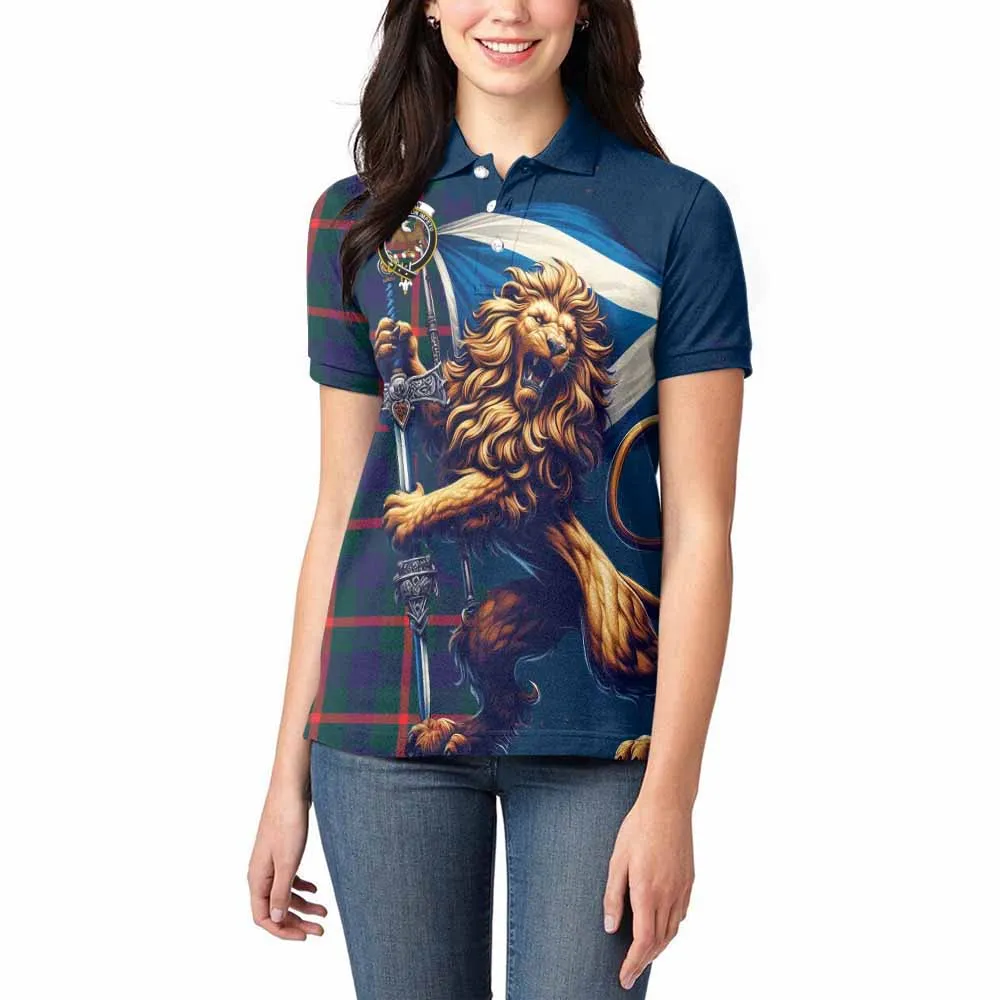 Agnew Tartan Family Crest Women's Polo Shirt with Scottish Majestic Lion