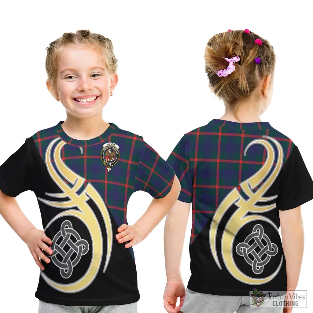 Agnew Tartan Kid T-Shirt with Family Crest and Celtic Symbol Style