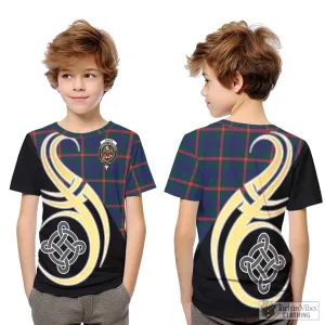 Agnew Tartan Kid T-Shirt with Family Crest and Celtic Symbol Style