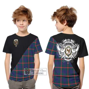 Agnew Tartan Kid T-Shirt with Family Crest and Military Logo Style