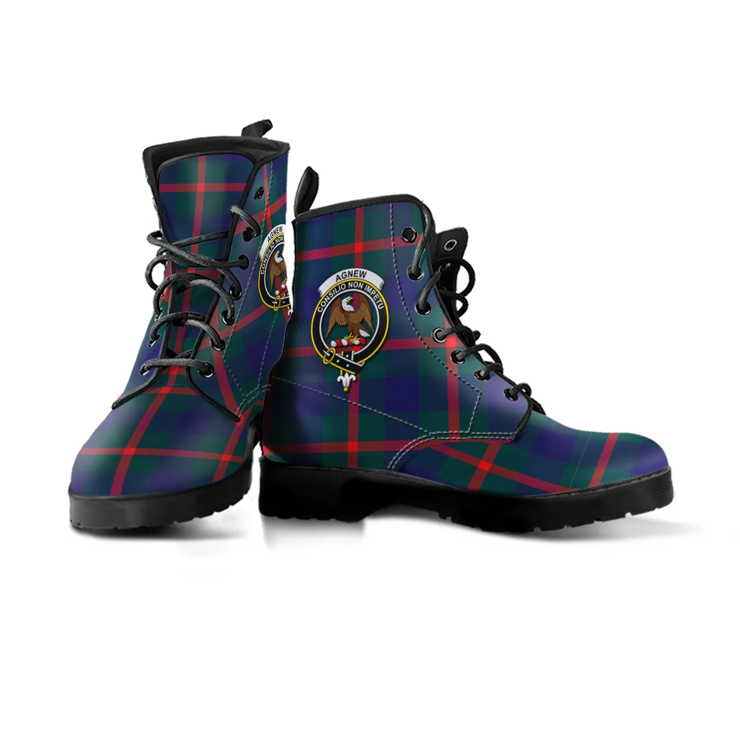 Agnew Tartan Leather Boots with Family Crest