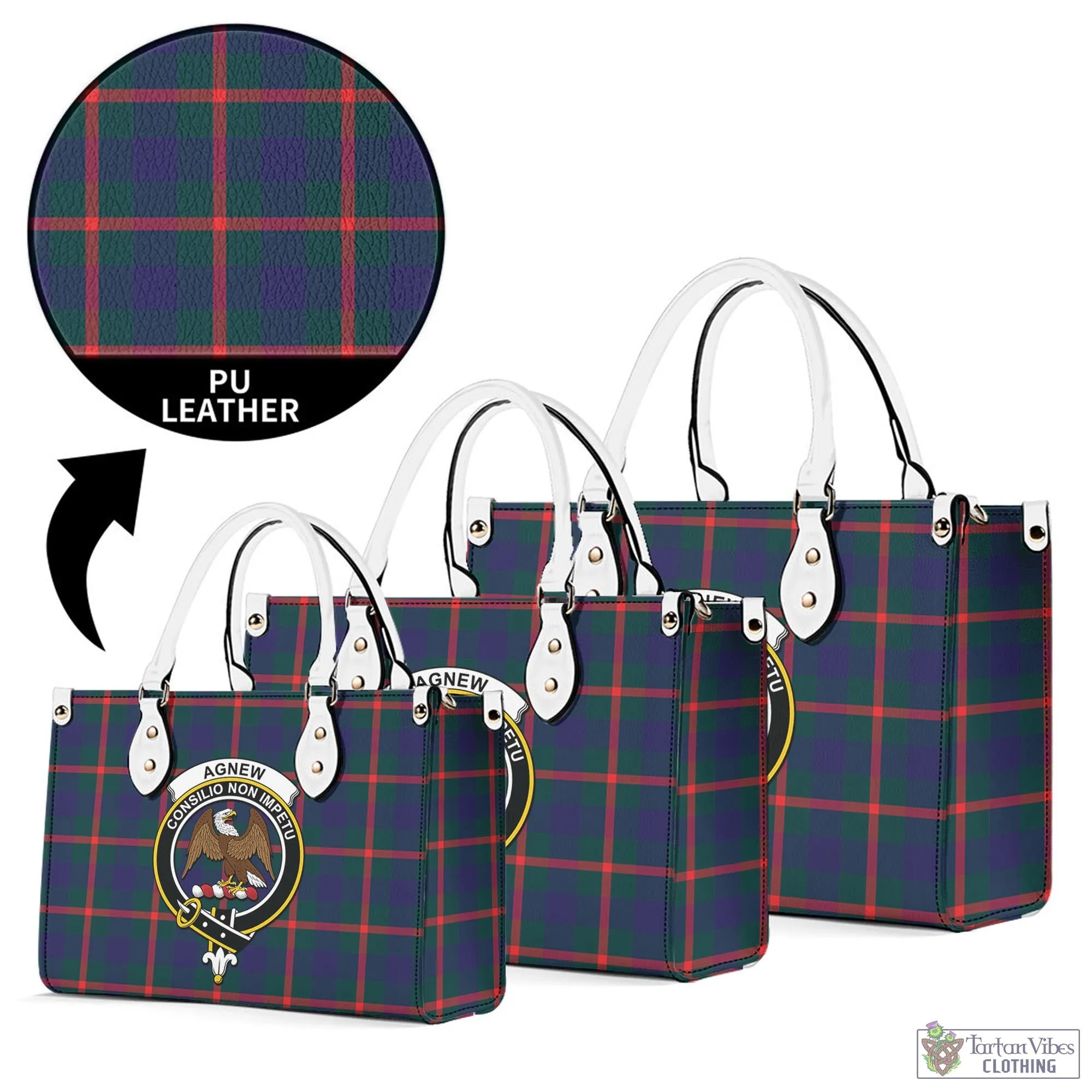 Agnew Tartan Luxury Leather Handbags with Family Crest