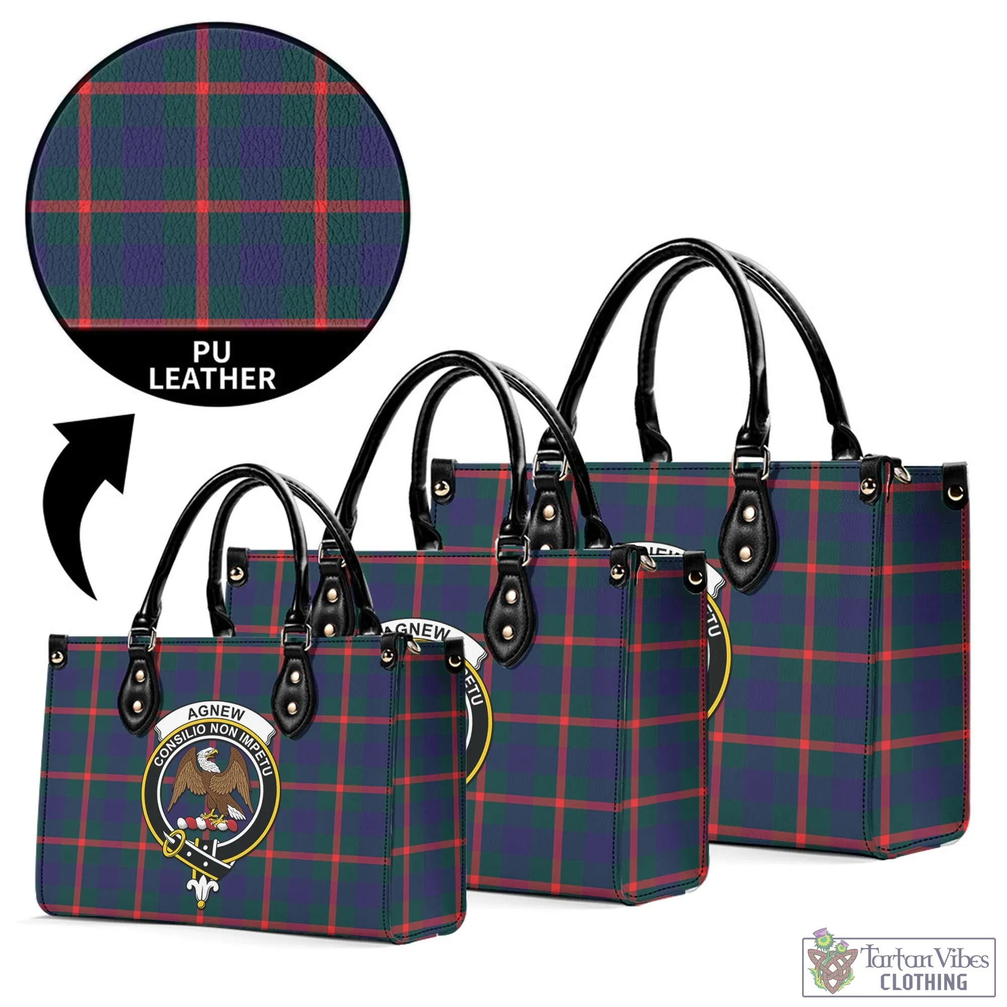 Agnew Tartan Luxury Leather Handbags with Family Crest