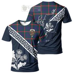 Agnew Tartan T-Shirt Featuring Thistle and Scotland Map