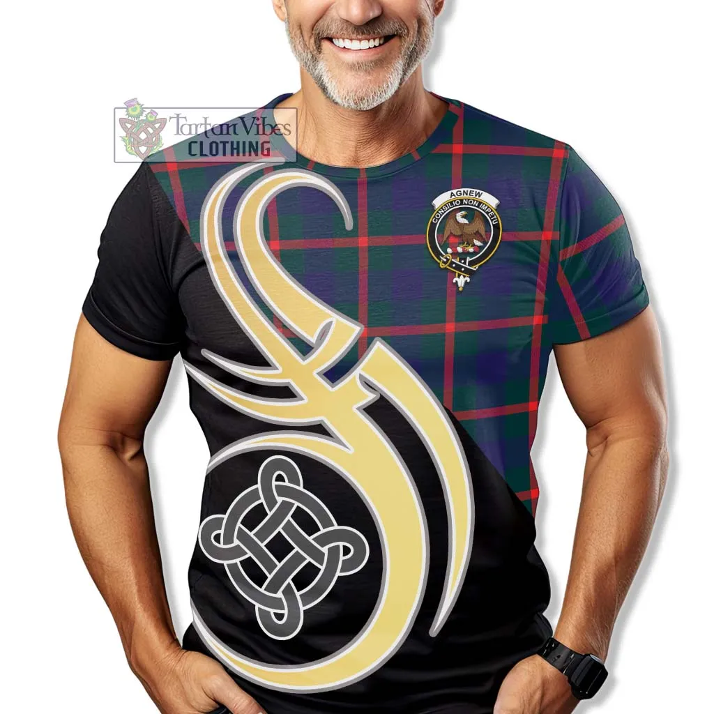 Agnew Tartan T-Shirt with Family Crest and Celtic Symbol Style