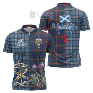 Agnew Tartan Zipper Polo Shirt Happy St. Andrew's Day Half Tartan Style