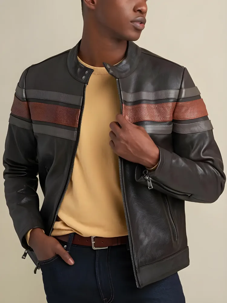 Agostini Distressed Stripped Racer Jacket