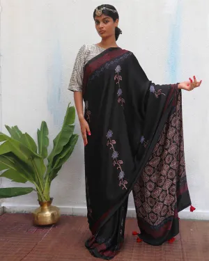 Ahima Blockprinted Modal Silk Saree - Jaisal