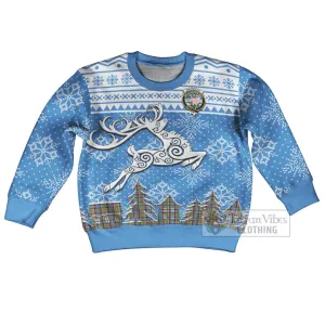 Aikenhead Clan Christmas Kid Ugly Sweater with Tartan and Celtic Reindeer Style