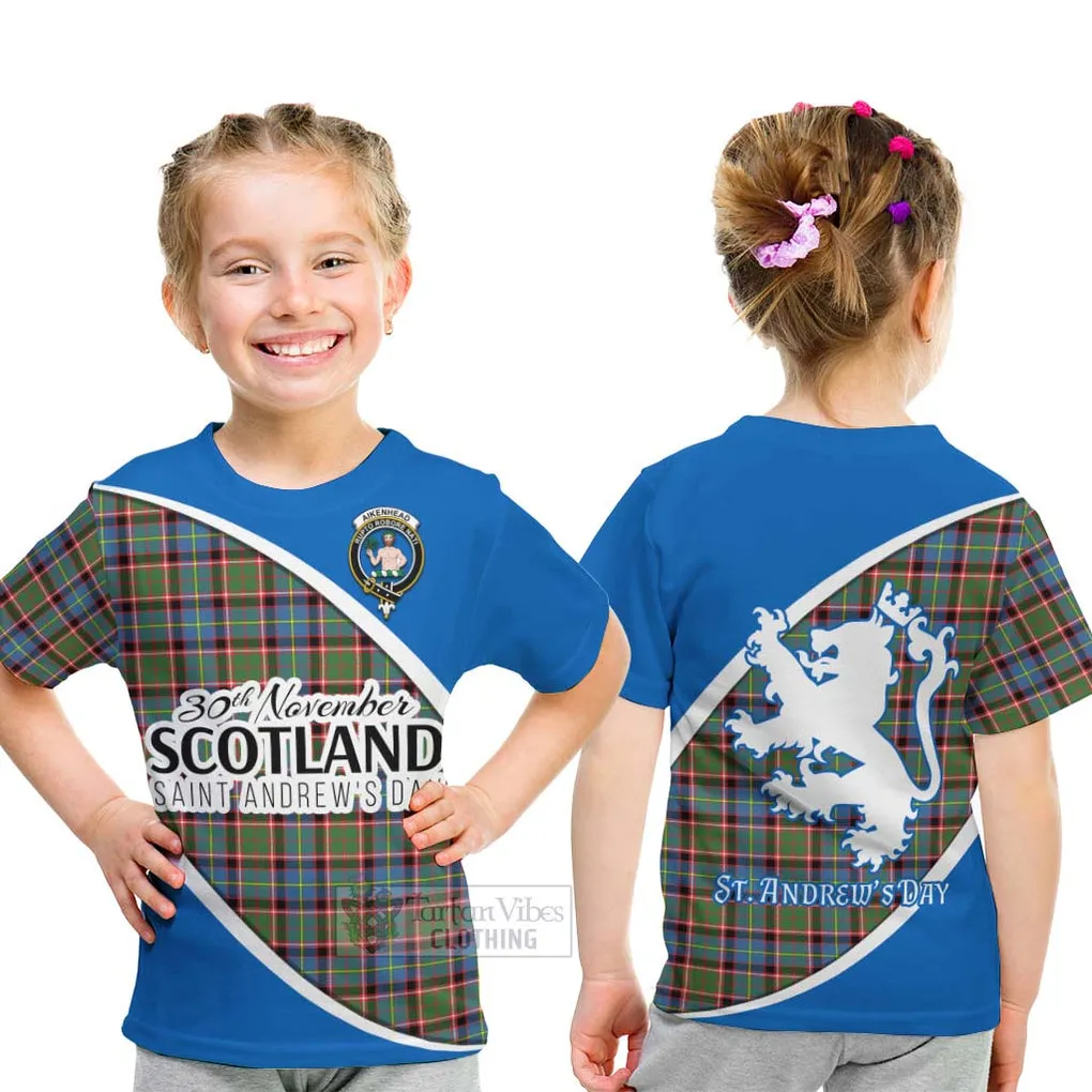 Aikenhead Family Crest Tartan Kid T-Shirt Celebrate Saint Andrew's Day in Style