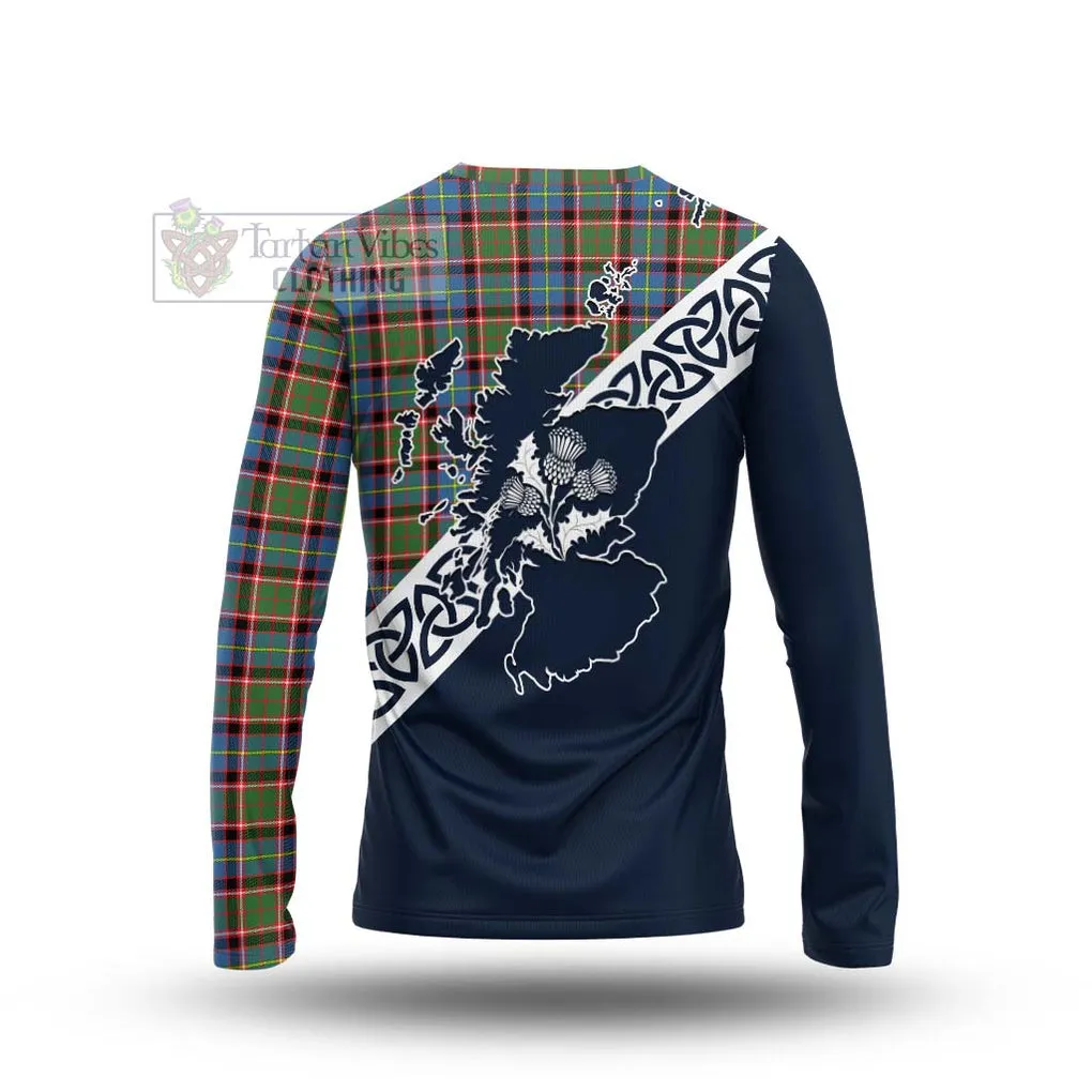 Aikenhead Tartan Long Sleeve T-Shirt Featuring Thistle and Scotland Map