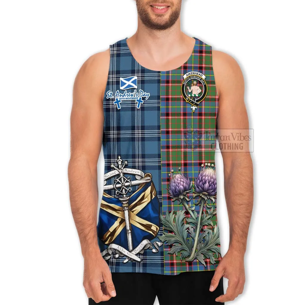 Aikenhead Tartan Men's Tank Top Happy St. Andrew's Day Half Tartan Style