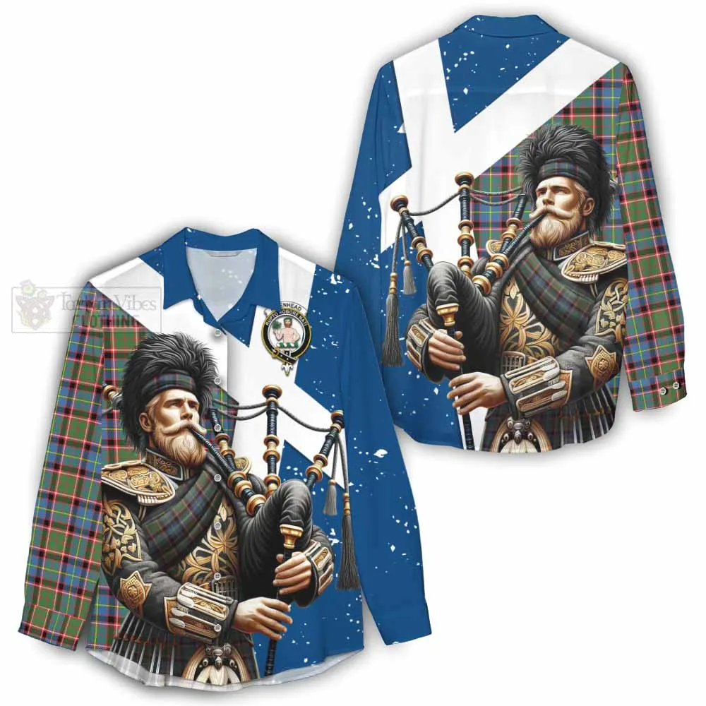 Aikenhead Tartan Women's Casual Shirt with Family Crest Scottish Bagpiper Vibes