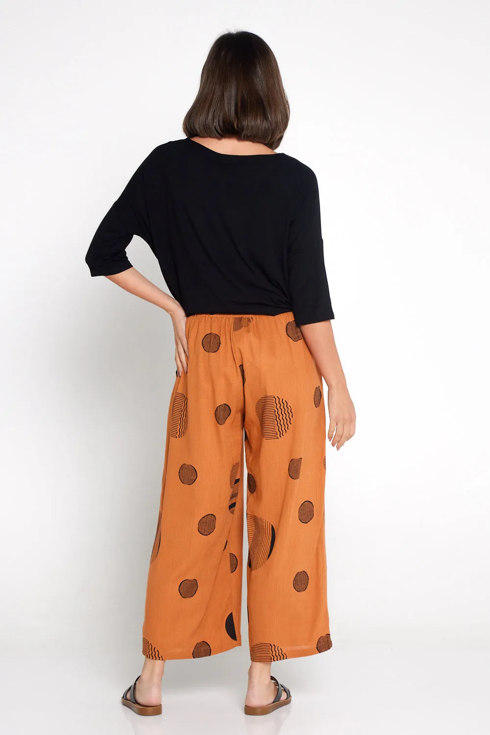 Aiko Linen Pants - Tan/Black Circle