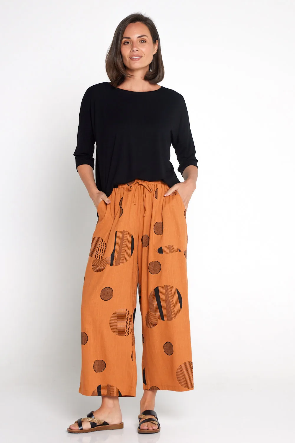 Aiko Linen Pants - Tan/Black Circle