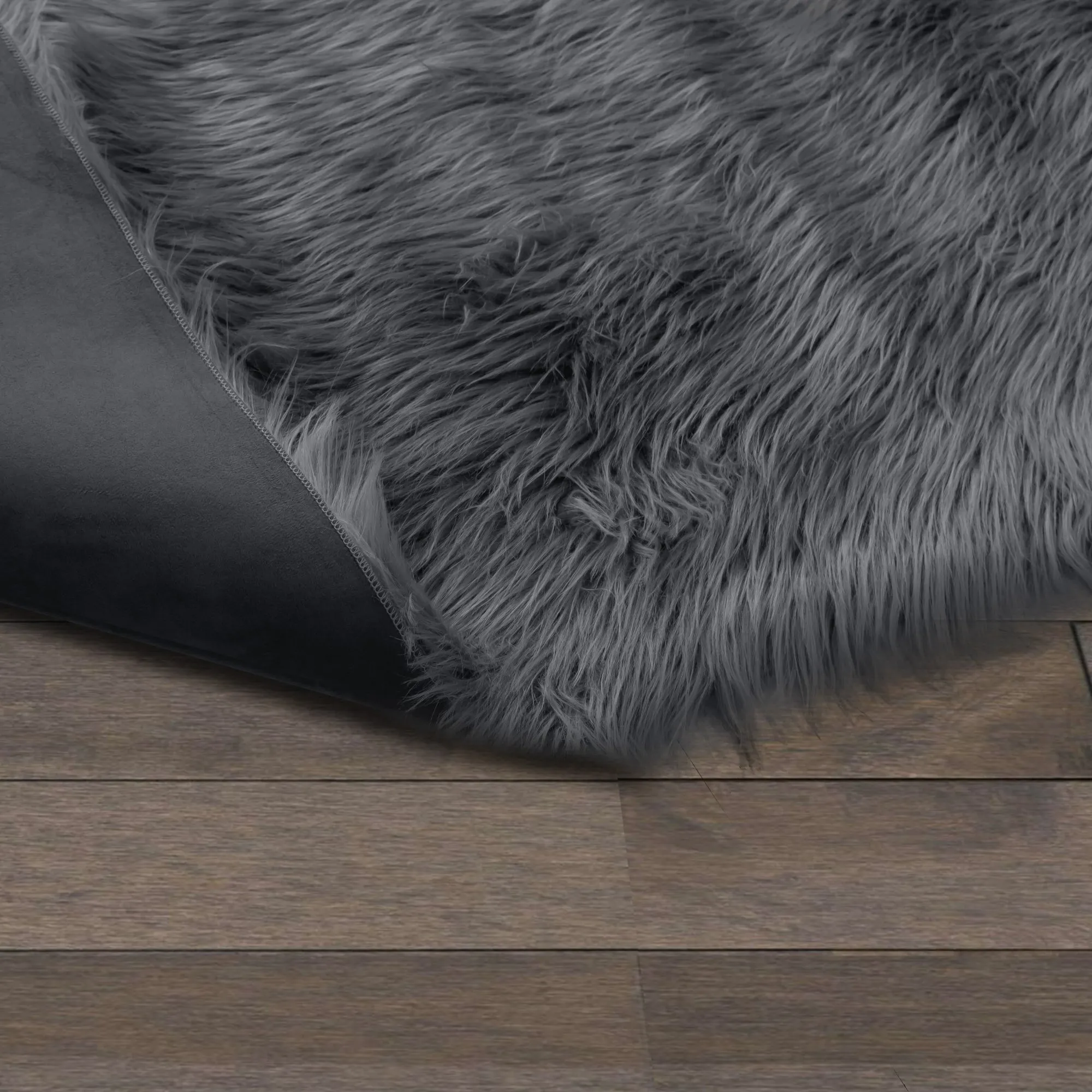 Aileen Faux Sheepskin Fur Area Rug Grey Rectangular 8x5