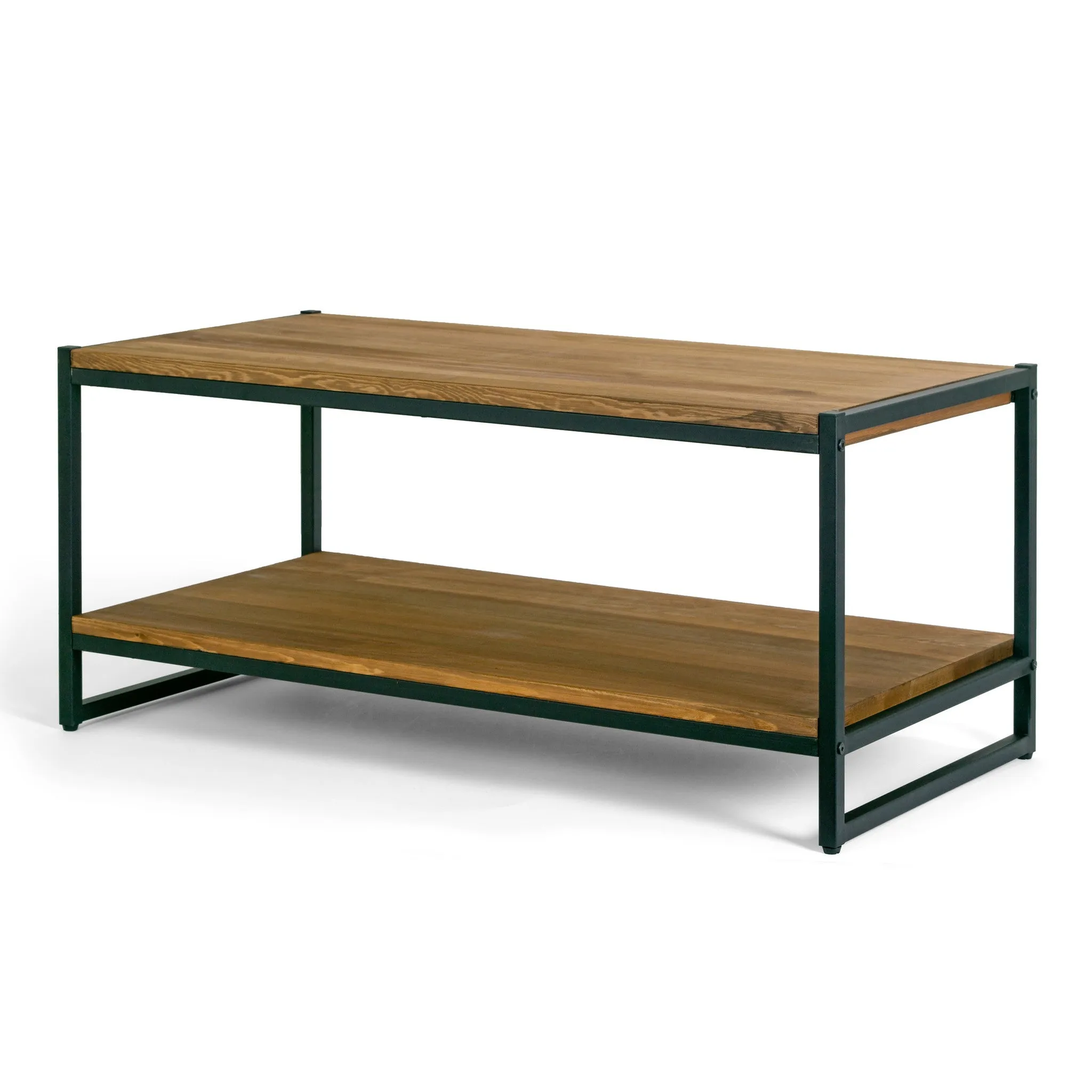 Ailis Brown Pine Wood Black Metal Frame Coffee Table