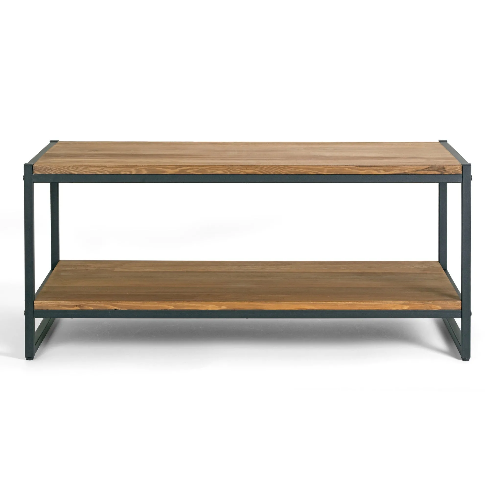 Ailis Brown Pine Wood Black Metal Frame Coffee Table