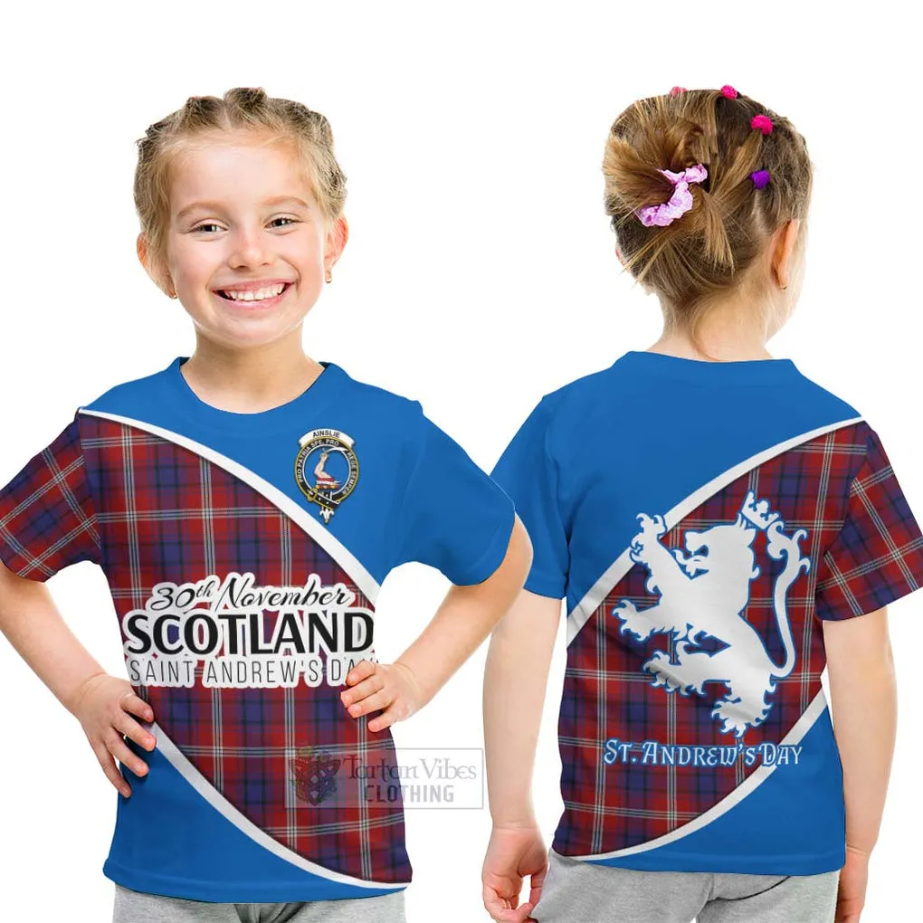 Ainslie Family Crest Tartan Kid T-Shirt Celebrate Saint Andrew's Day in Style