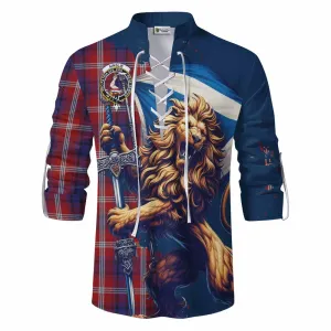 Ainslie Tartan Family Crest Ghillie Kilt Shirt with Scottish Majestic Lion