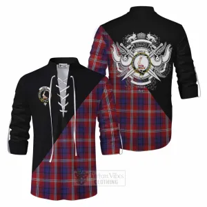 Ainslie Tartan Ghillie Kilt Shirt with Family Crest and Military Logo Style