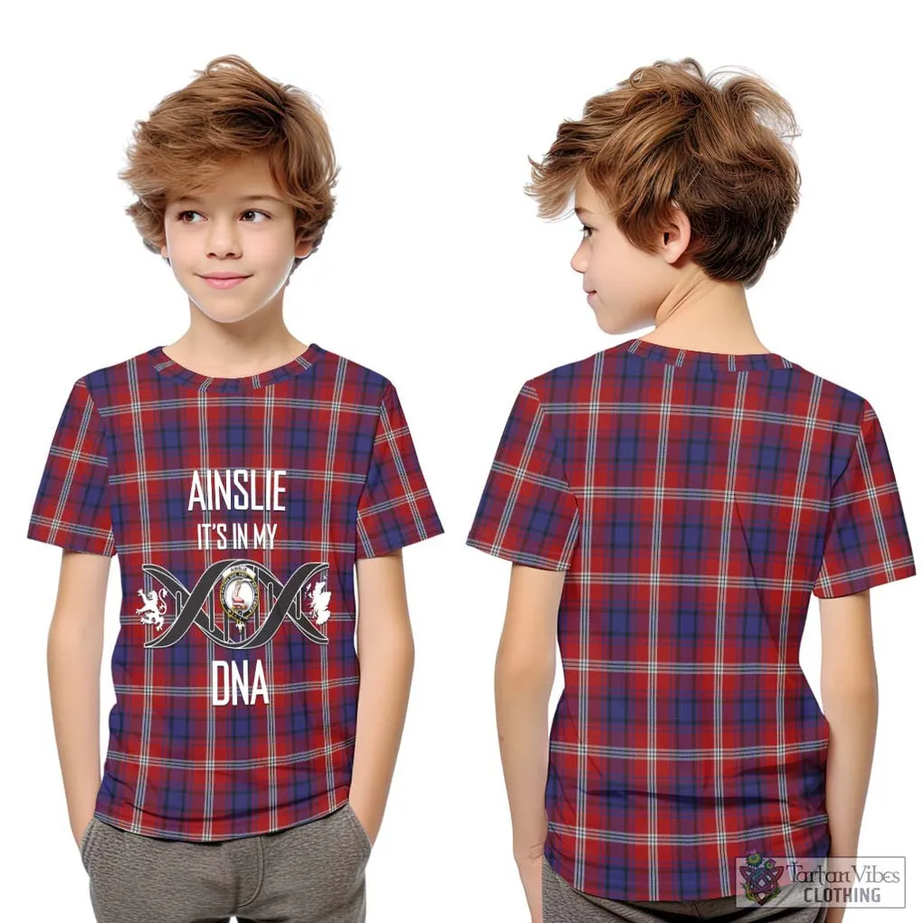 Ainslie Tartan Kid T-Shirt with Family Crest DNA In Me Style