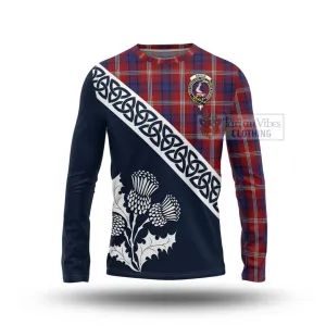 Ainslie Tartan Long Sleeve T-Shirt Featuring Thistle and Scotland Map