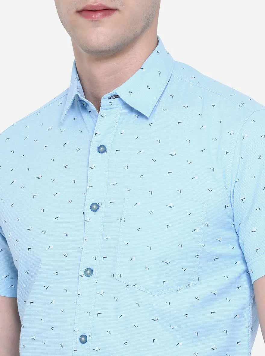 Air Blue Printed Slim Fit Semi Casual Shirt | Greenfibre