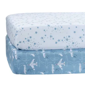 Airplane/Stars 2-Pack Fited Crib Sheet Set