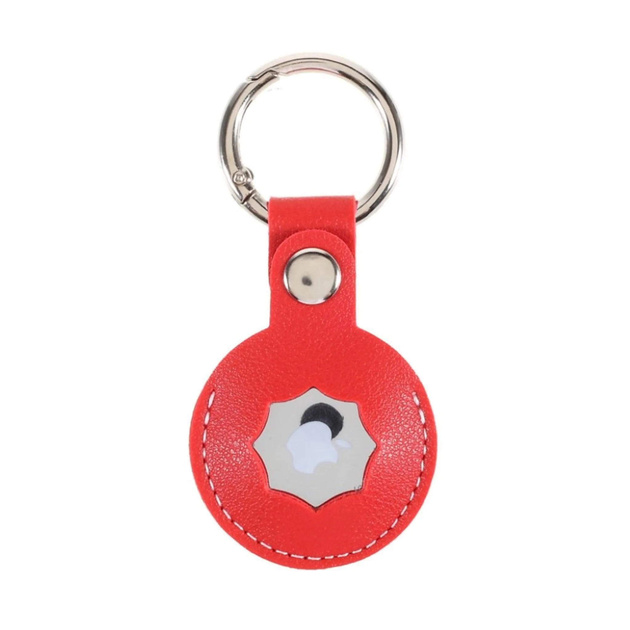 AirTags octagon design leather cover with keyring - Red