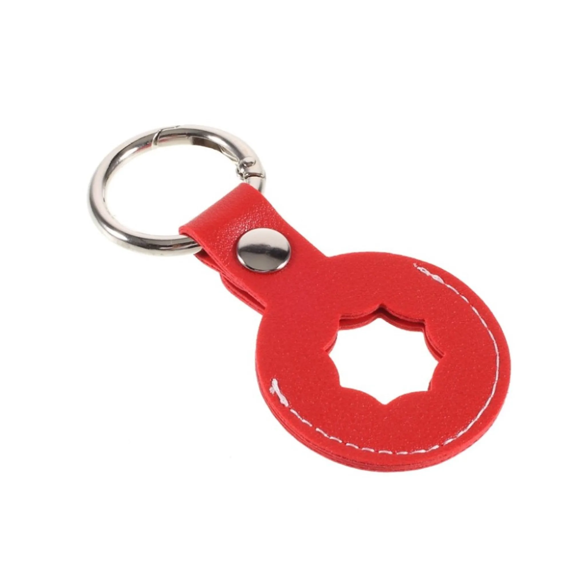 AirTags octagon design leather cover with keyring - Red