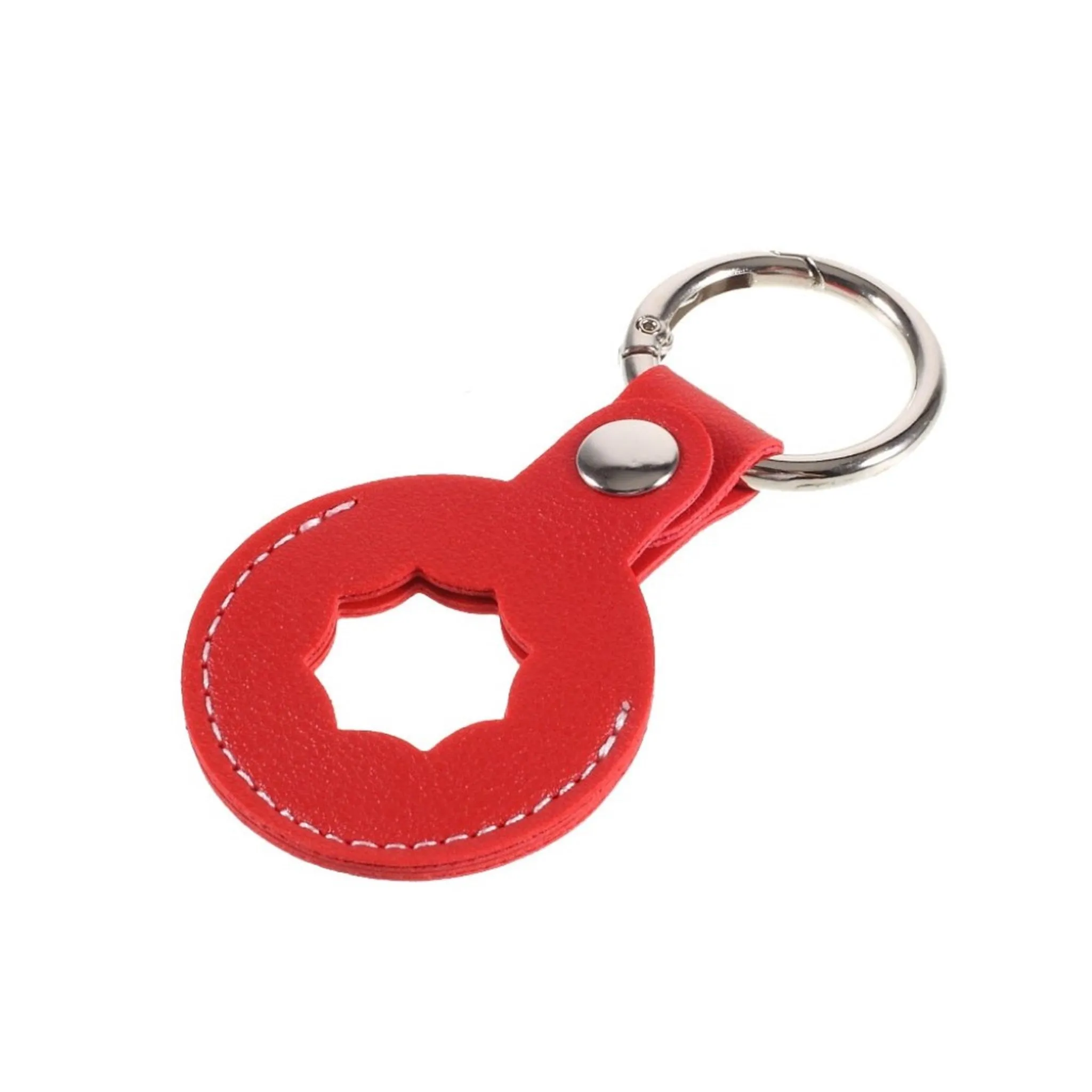 AirTags octagon design leather cover with keyring - Red