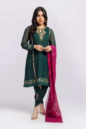 Aisha Fatema - Royal Emerald Green - Block Print - 3 Piece