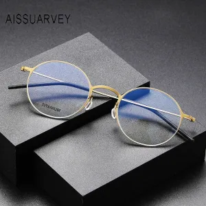 Aissuarvey Men's Full Rim Small Round Titanium Eyeglasses 494322