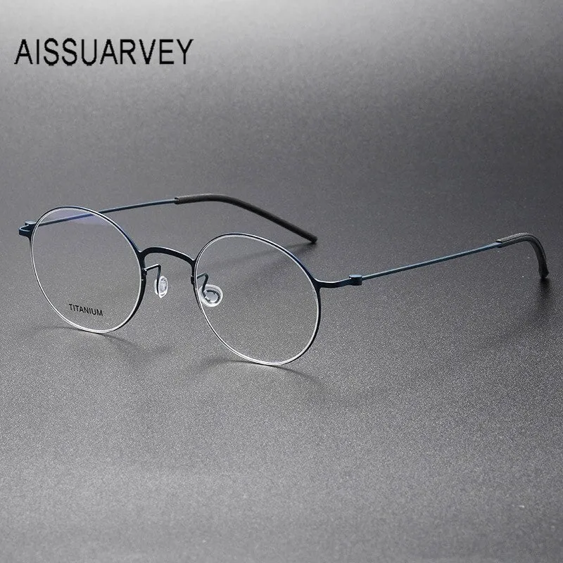 Aissuarvey Men's Full Rim Small Round Titanium Eyeglasses 494322