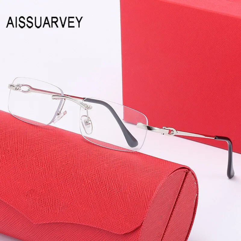 Aissuarvey Rimless Alloy Rectangular Lens Frame Men's Eyeglasses 3603466