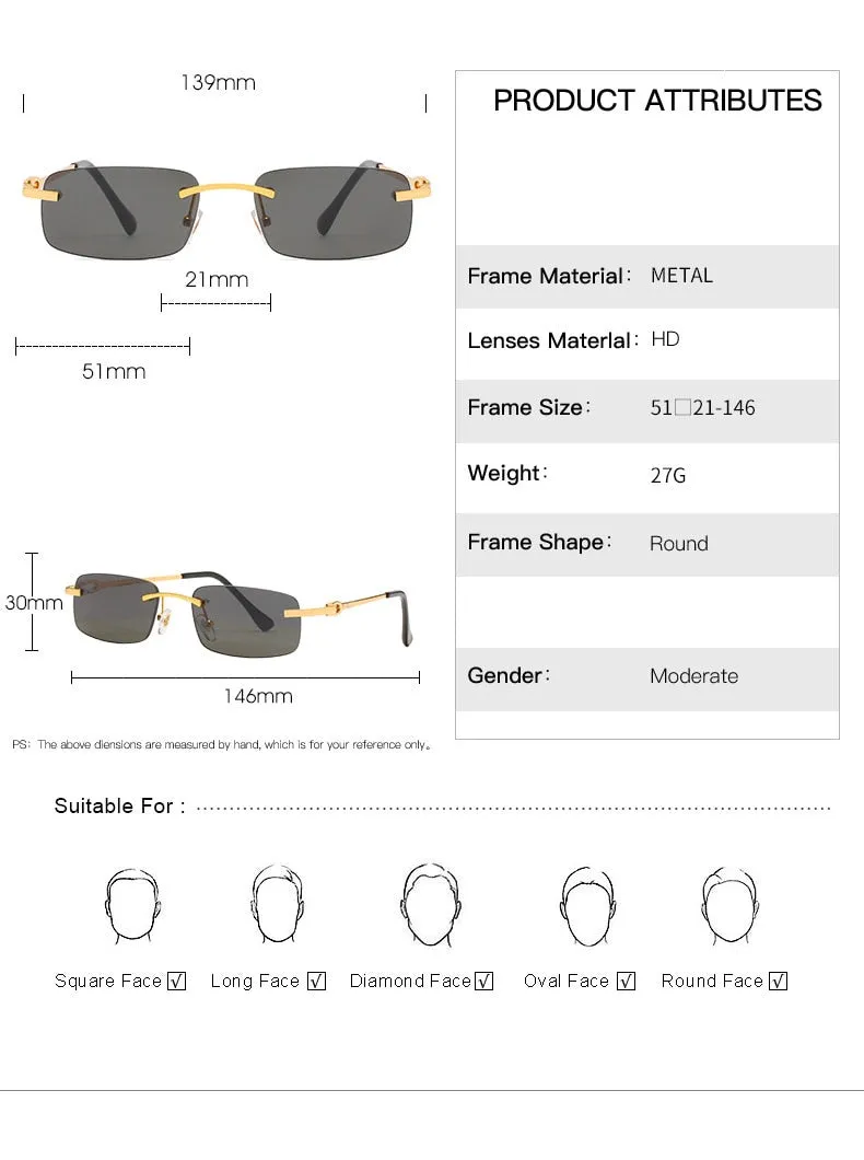 Aissuarvey Rimless Alloy Rectangular Lens Frame Men's Eyeglasses 3603466