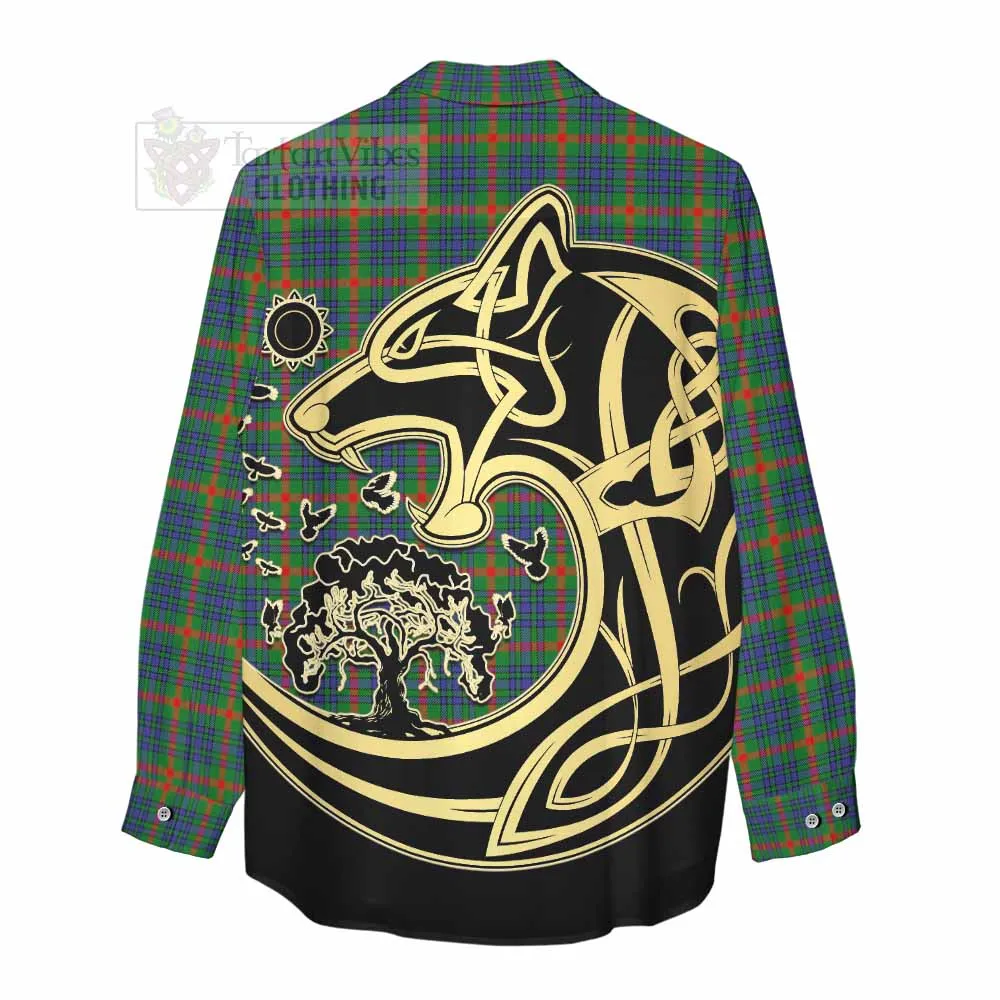 Aiton Tartan Women's Casual Shirt with Family Crest Celtic Wolf Style