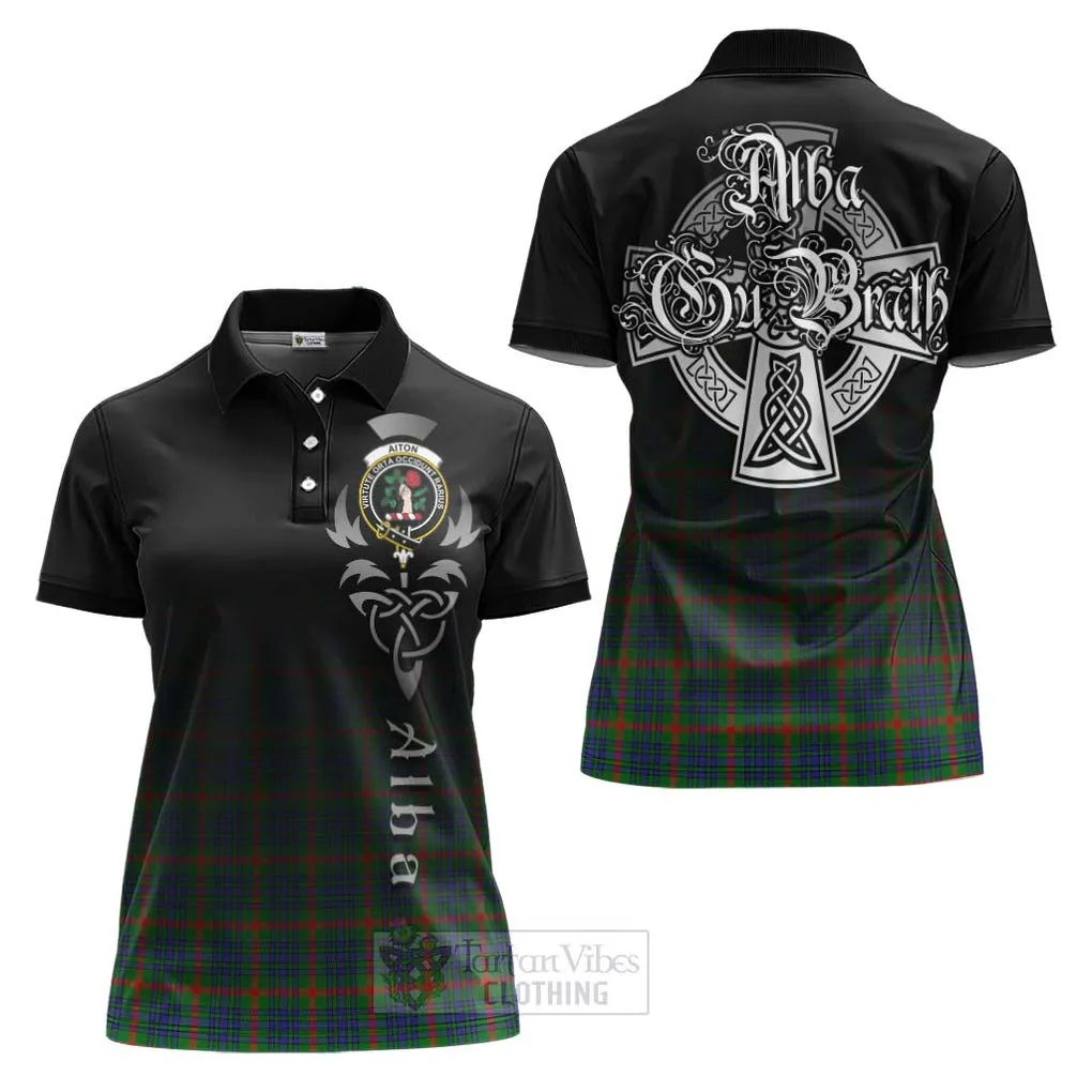 Aiton Tartan Women's Polo Shirt Featuring Alba Gu Brath Family Crest Celtic Inspired