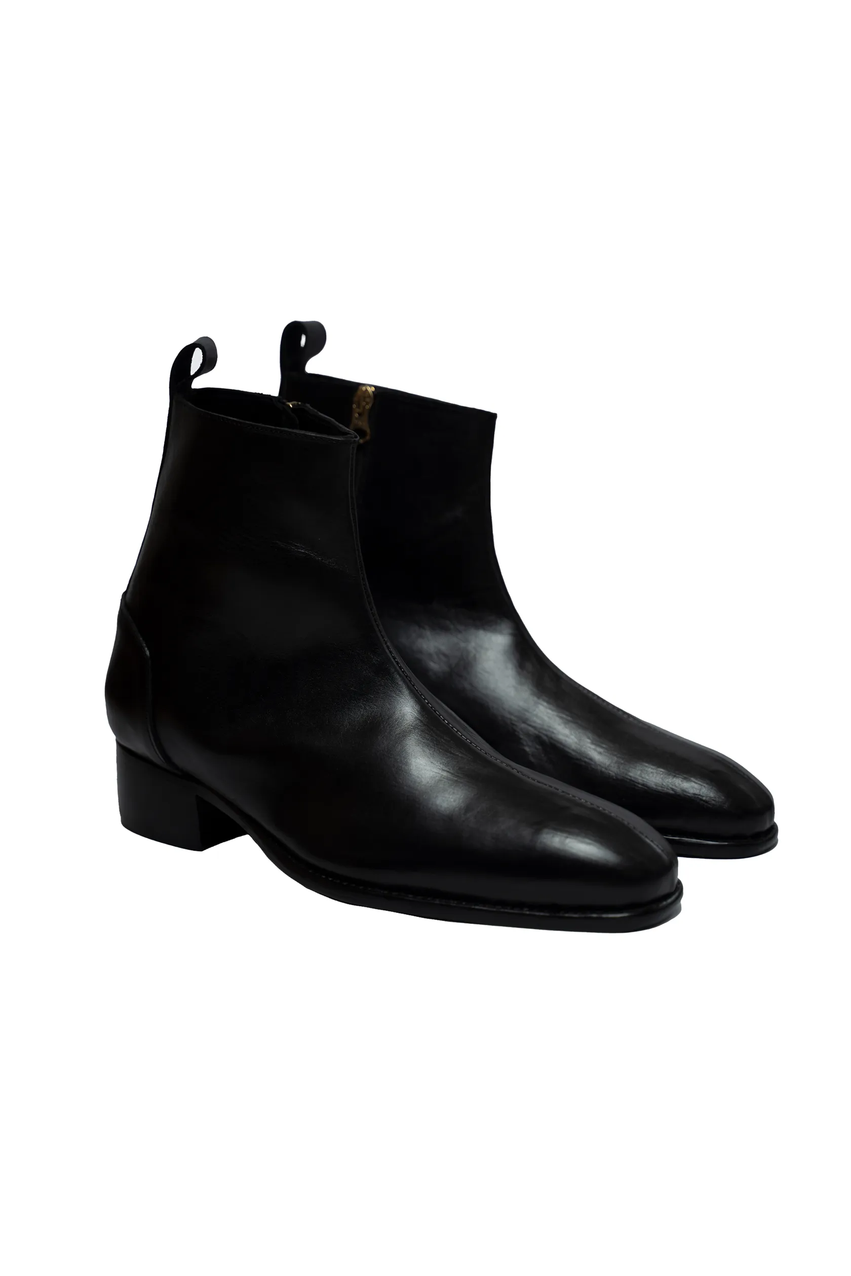 Ajadi Senior Man Boots in Black Leather with Side Zipper and Cuban Heel