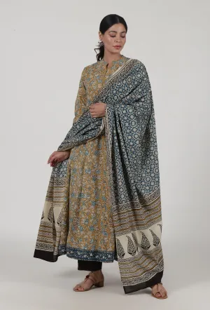 Ajrakh Printed Brown Cotton Dupatta